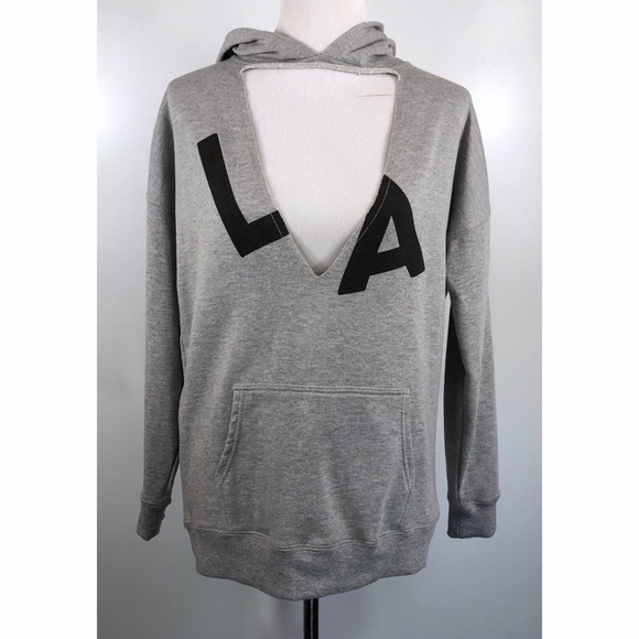 Material Girl Gray LA Deep Plunging V-Neck Hoodie - Picture 4 of 6